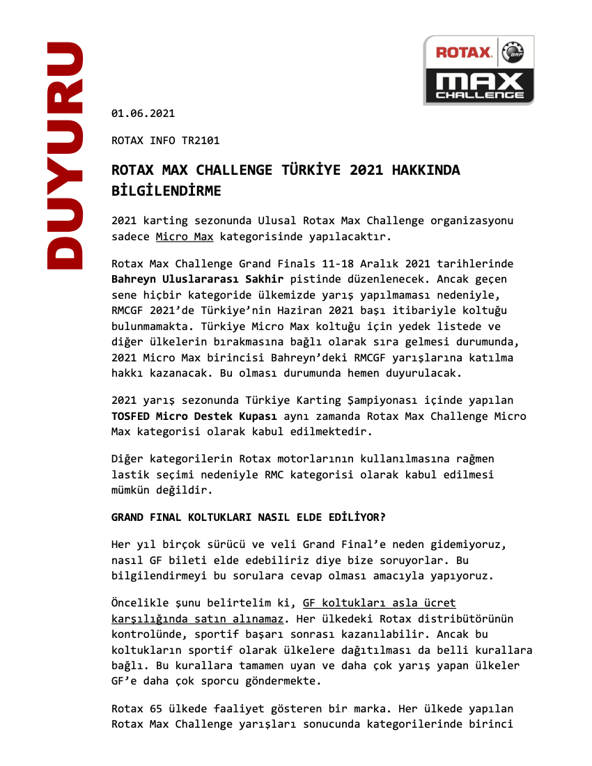 Rotax Max Challenge Türkiye Duyuru 2101